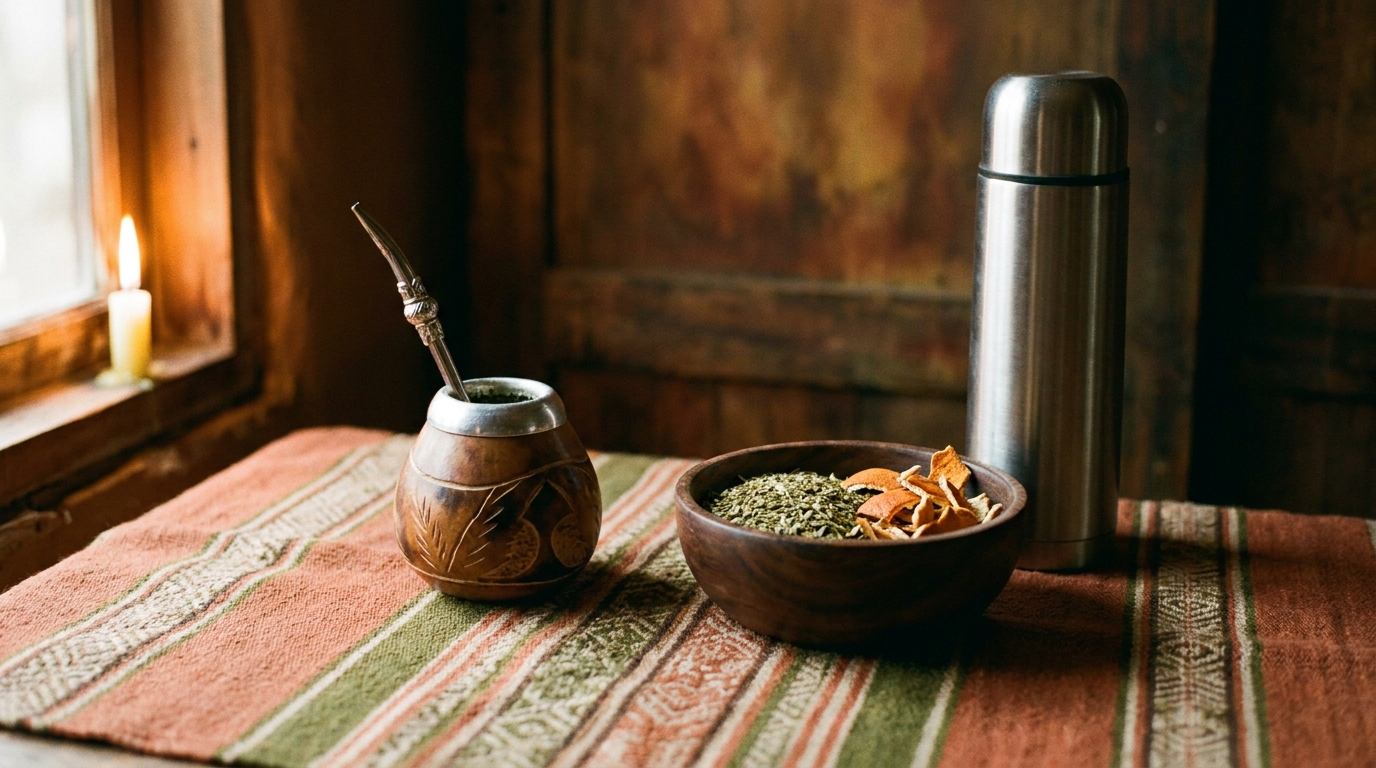 Mate Set mit Kalebasse, Bombilla und Yerba